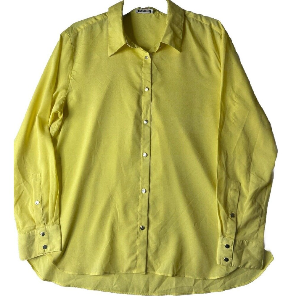 Calvin Klein Women’s L Button Up Blouse Career Work Office Yellow Bright *Snag